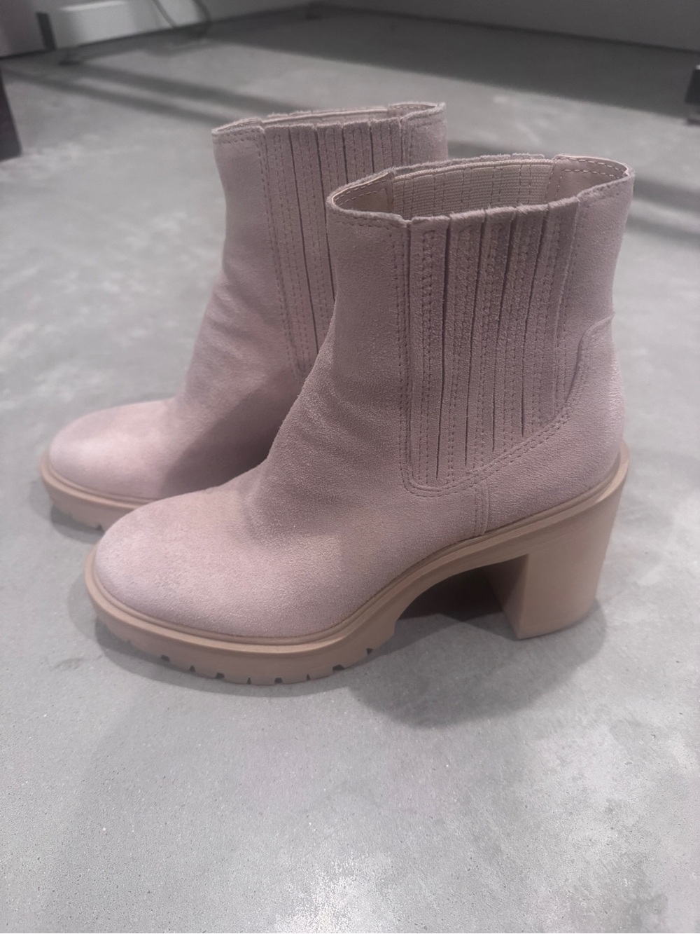 Dolce Vita Light Pink Suede Block Heel Ankle Booties